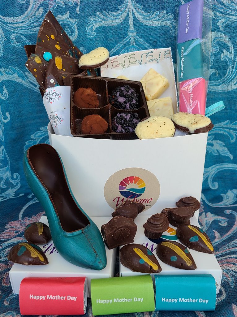 A picture of the Mother's Day chocolate arrangement by Wabano Fine Chocolates, featuring hand made chocolates